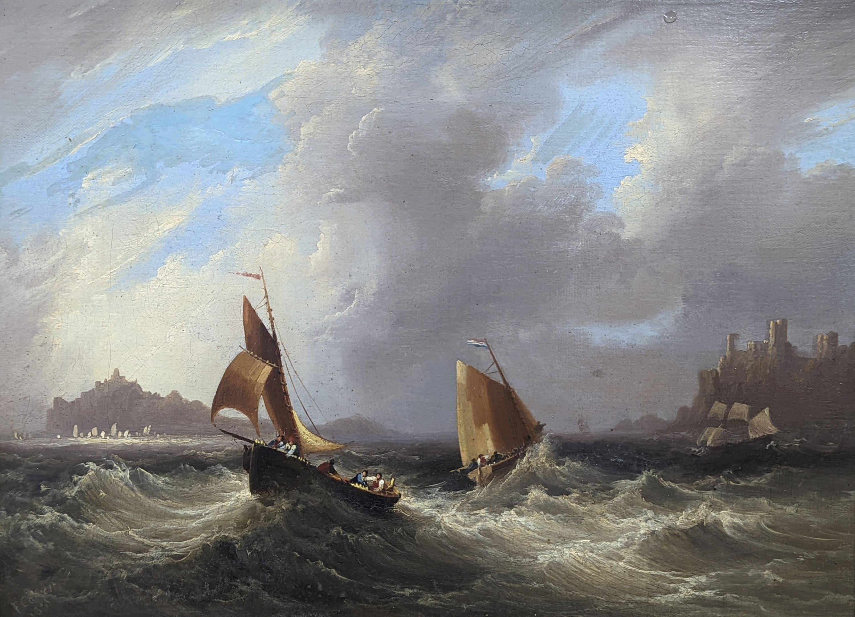 F. Calvert (19th C.), oil on canvas, Fishing boats off the coast, signed and dated 1831, 29 x 39cm